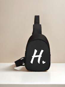 1 Shoulder Bag Mini Letter Heart Printed Chest Bag, Cute, Fashionable, Lightweight, Soft Wool Material Zipper Closure Chest Bag, Suitable For Boy And Girl Traveling, Vacationing, Outdoor, Backpacks, Giving Birthday Gifts To Family And Friends - AD03-036 Black Bag With White Small Love Letters - View 28