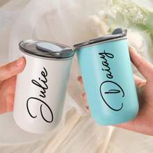 1pc Customized Stainless Steel Travel Mug - Double Wall Insulated Coffee Cup With Personalized Name, Elegant Matte Finish, Reusable, Multifunctional, Decorative, Fashionable, Refined, High Quality, Personalized, Unique, Suitable For Men, Women, Boyfriend, Girlfriend, Father, Mother, Family, Friends, Son, Daughter, Students, Employees, Office, Tea Room, School - Nhiều màu - Xem 2