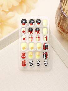 (168pcs 7 Packs) And (24pcs 1 Pack) Children's Acrylic False Nails Press-On Pre-Glued Full Cover Glitter Cute Everyday Food, Macron Biscuits, Small Cakes, Pizza, French Fries, Strawberries, Cherries Other Elements Short Children's Stick-On False Nails Set Suitable For Children Little Girls - Cute Simple Food Festival Party Theme Nail Diamond - Multicolor - View 9