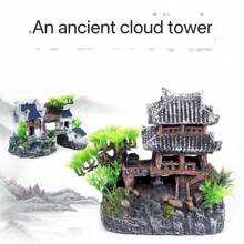 Resin Building House Decor For Aquarium Landscape Ornament, Miniature Model Of Jiangnan Water Town, Suzhou Garden, Delicate Micro Scenery - Dark Green - View 7