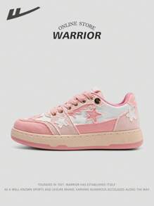 WARRIOR 1 par de zapatillas deportivas de plataforma de moda con cordones y estampado de estrellas rosas para mujer, diseño de suela gruesa y de color de contraste, suela suave y cómoda, versátil para uso al aire libre/casual/deportivo, adecuado para todas las temporadas, color fotogénico