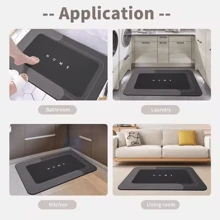 1/3 tấm thảm nhà tắm chống trượt thấm hút màu đen in chữ HOME, thảm vệ sinh hình chữ U bằng gel silica họa tiết cổ điển, thảm chùi chân thấm hút cho bồn rửa mặt, thảm dày 2,5mm dùng trang trí phòng tắm, thảm trải sàn, thảm trải sàn ngoài trời, thảm chùi chân, phụ kiện trang trí phòng tắm cho mùa thu, trang trí lối vào trường học - Màu đen đơn giản - Xem 6
