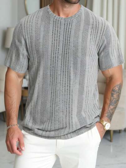 Mature Casual Elegant Ribbed Fashionable Charming Fitted Soft-Touch Short Sleeve T-Shirt