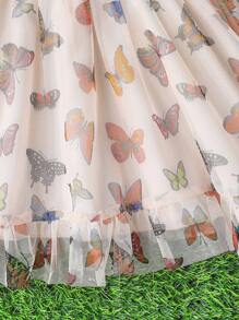 Summer Baby Girls Lovely Color Butterfly Print Mesh Hem Sleeveless Double Layer Mesh Dress, Fashion Cute Outdoor - Multicolor - View 4