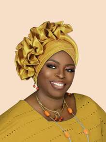 1 Stück nigerianischer Damenhut mit doppellagigem Kreuzrand und seitlicher Blumendekoration, geeignet für Hochzeiten, Partys und andere Feste, verstellbares Gummiband Haarnetz für den täglichen Gebrauch, Halloween, Weihnachten, Herbst und Winter - Verschiedenfarbig - Übersicht 3