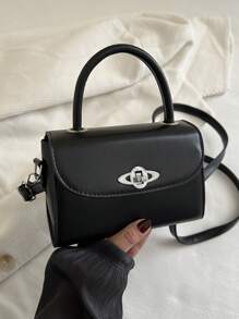 Women's Handbag, Fashionable Minimalist Lock Flap Mini Square Bag, Solid Color Versatile Shoulder Crossbody Bag