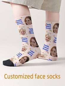 1 par de calcetines personalizados de media pantorrilla con impresión de rostro para niños y niñas, calcetines personalizados para adolescentes con fotos, calcetines divertidos con diseño personalizado para uso diario, vacaciones, cumpleaños y talla grande