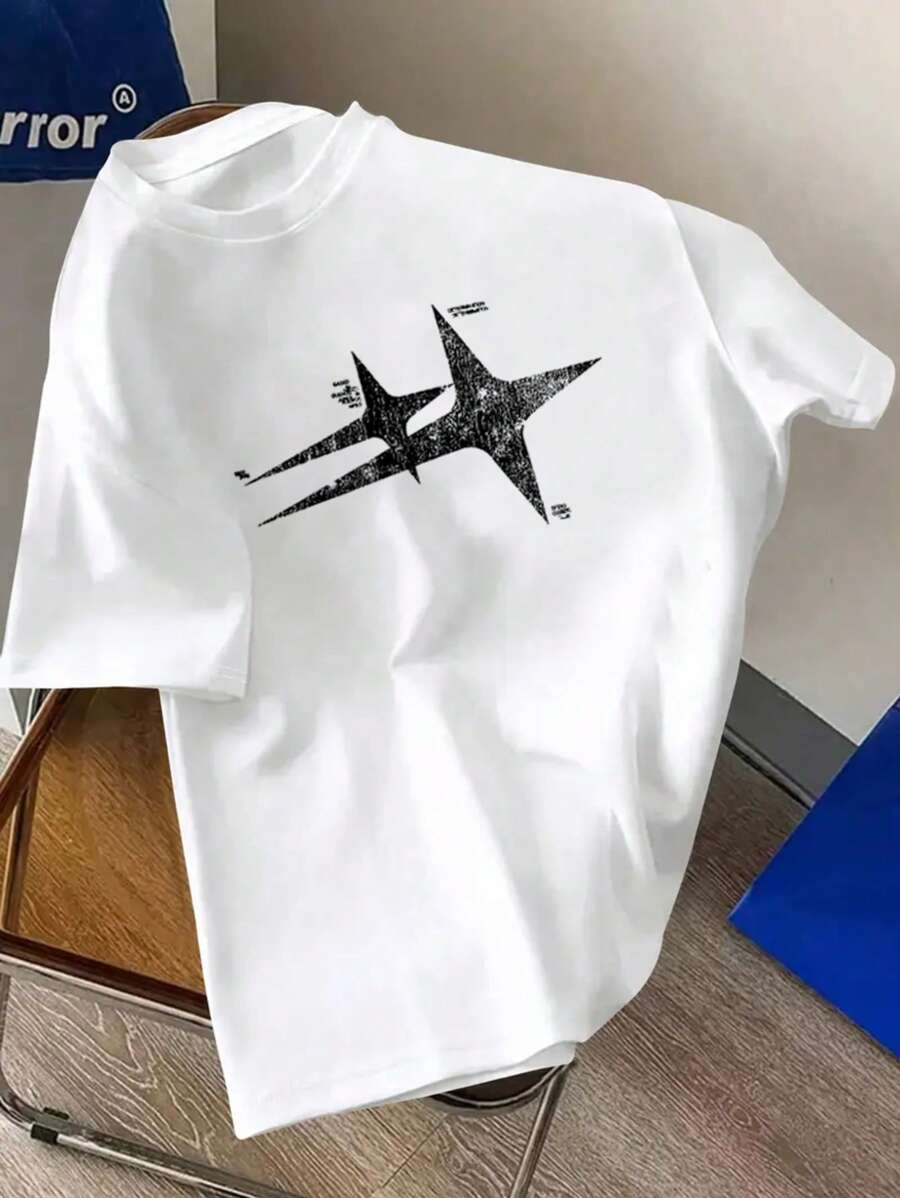 青少年美国街头卡通赚大钱。印花帅气百搭休闲黑色上衣T恤 - 白色 - 查看 1