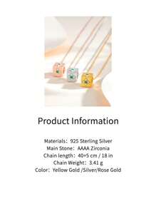 1pc 925 Sterling Silver 3D Cube Pendant Necklace With A Lucky Four-Leaf Clover Cubic Zirconia, Perfect Elegant Multicolor Clavicle Chain For Women, Birthday, Anniversary, Mother'S Day, St. Patrick'S Day, Accessory Ideal As A Holiday Gift.