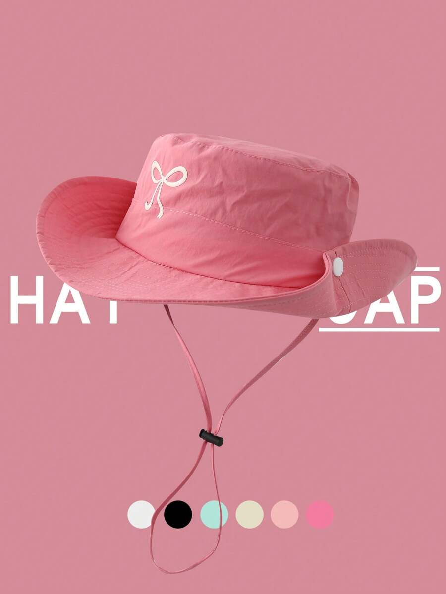 1pc Girls Breathable Bucket Hat With Bow, Cute Hiking Sun Hat, Lightweight Quick Dry Sun Protection Cap