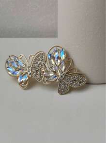 1pc Women Fashion Elegant Diamond Metal Color Butterfly Hair Claw Clip, Suitable For Daily Use