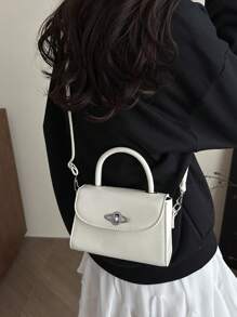 Women's Handbag, Fashionable Minimalist Lock Flap Mini Square Bag, Solid Color Versatile Shoulder Crossbody Bag