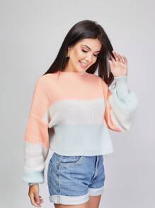 Striped Off-The-Shoulder Blouse Princess Sleeve Knit Warm Winter Fashion Blogger New2023 - Orange - View 3