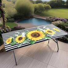 1pc Spandex Picnic Table Cloth, Elastic Fitted For 6ft Rectangle Tables, Washable Stretch Patio Table Cover For Outdoor, Camping, Banquet And Parties