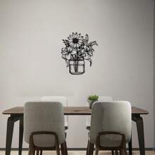 1 Piece Black Sunflower Metal Wall Decor, Wrought Iron Vase Wall Art, Metal Wall Sculpture Decoration, Bedroom Decoration, Wall Art, Living Room Decoration, Room Decoration, Wall Decoration