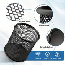 MaxGear Pen Holder 3pcs Pencil Holder For Desk Premium Mesh Metal Desk Organizer With Non-Slip EVA Pad Desk Accessories And Workspace Organizers For Home School And Office Black 3.7 Tall - 黑色 - 查看 4