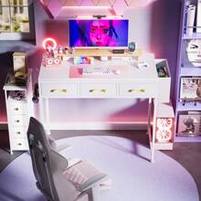 Desk With 3 Drawers, Small Desk With Headphone Holder, Office Table, PC Table, Office Table For Office, Living Room, Home Office (White, 96x47x78.5 Cm) - trắng - Xem 5