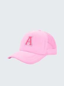 1pc Kid's 26 Alphabet Baseball Cap, Fashion Versatile Casual Sun Hat,Pink Mesh Breathable Trucker Cap, Suitable For Girls Back To School Daily Outfit, Gift
