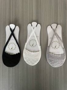 4 Pairs Women Lace Trim Invisible Ankle Socks, Breathable & Comfortable, Suitable For Indoor & Outdoor, Eye-Catching - Multicolor - View 6