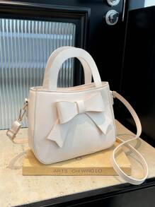 1PC Bow Solid Color Handbag, Shoulder Bag, Messenger Large Capacity Square Zipper Design, Meet Basic Storage Needs, Adjustable Strap, Strong Practicality, Versatile Style, A Variety Of Colors To Choose From, Match Any Shape At Will, Show Personalized, Suitable For Daily Outings, Shopping And Taking Photos, Picnics, Gifts Friends - Bow Shoulder Bag - View 12