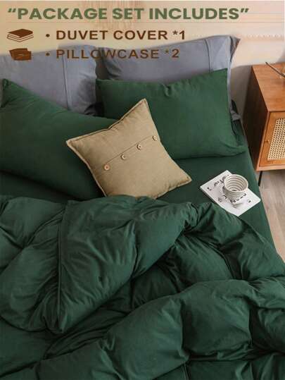 3pcs Dark Blue Dorm Bedroom Bedding Set, 1pc Duvet Cover, 2pcs Pillowcases, No Filling, Machine Washable