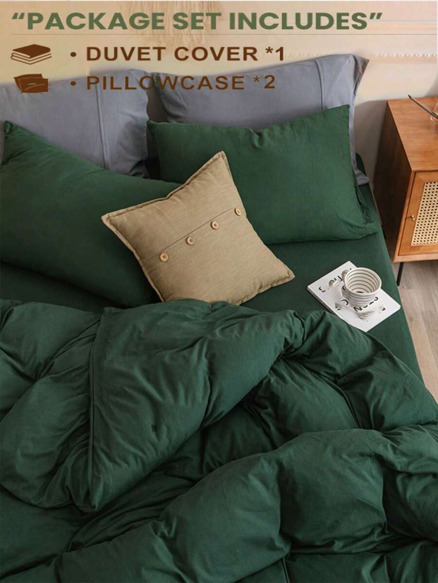 3pcs Dark Blue Dorm Bedroom Bedding Set, 1pc Duvet Cover, 2pcs Pillowcases, No Filling, Machine Washable