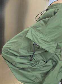 Women Parachute Drawstring Pockets Cargo Pantalones Casual Loose Fit Baggy Pants  Y2k Clothing - màu xanh lá - Xem 2