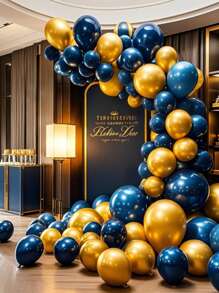 皇家蓝和金色婚礼气球优雅蓝宝石和香槟色装饰奢华新娘派对用品波西米亚风仪式背景套件、房间装饰、气球 Graland 套件 - 彩色 - 查看 3