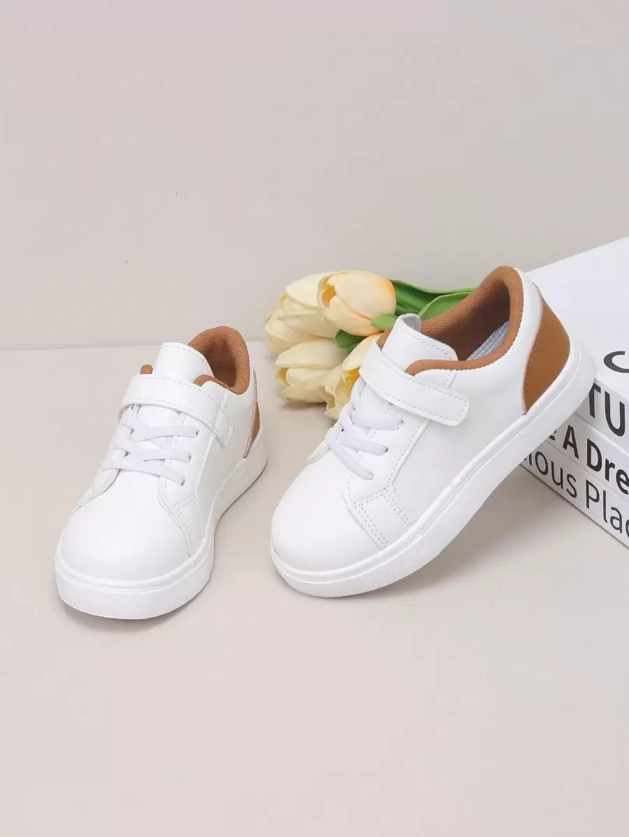 Kids' Solid Color Hook And Loop Soft Bottom Comfortable Casual Skate Shoes, Spring Autumn New Arrival - White - View 1