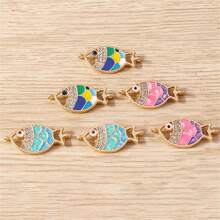 5pcs Unique & Stylish Antique-Style Fish Double Loop Connector For Diy Jewelry Making, Suitable For Women's Bracelet/Necklace Matching - Multicolor - View 7