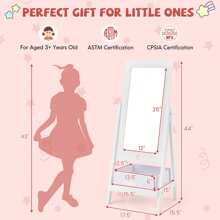 Kids Freestanding Full Length Dressing Floor Mirror W/ Shelf Storage Bin White - White - View 3