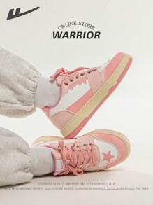 WARRIOR 1 par de zapatillas deportivas de plataforma de moda con cordones y estampado de estrellas rosas para mujer, diseño de suela gruesa y de color de contraste, suela suave y cómoda, versátil para uso al aire libre/casual/deportivo, adecuado para todas las temporadas, color fotogénico