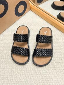 Kids Retro Woven Sandals, Casual Soft Bottom Slides For Boys And Girls, Suitable For Beach, Shower, Outdoor In Summer - Black - View 10