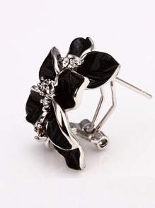 3pcs/Set Fashion Elegant Black Rose Flower Jewelry Set (Earrings & Necklace), Wedding Party Bride Accessories - Silver - View 3