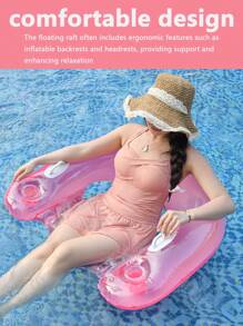 1pc Inflatable Water Hammock Lounger, Candy Color Adult Floating Bed For Pool & Beach Party, Perfect Summer Gift, Multifunctional Swimming Pool Floating Lounge Chair For Adults Vacation Fun And Rest, Beach Essentials, Beach Accessories - Pink - View 4