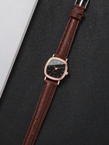 Bộ 4 chiếc đồng hồ thạch anh mặt vuông cổ điển dành cho nữ và dây da thời trang thanh lịch, không bao gồm hộp đựng đồng hồ - Nhiều màu - Xem 10