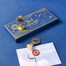 1pc Wax Seal Stamp Kit Envelope Sealing Wax With Box, Creative Star Wax Seal Beads, 3 Wax Seal Stamp, Wax Seal Metallic Pen And Envelope, Wax Seal Kit For Gift And Decoration
