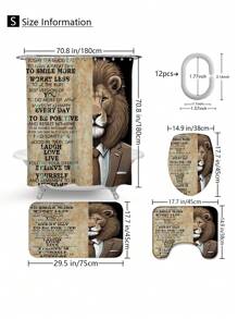 1pc/4pcs Lion Tiger Leopard Design Bathroom Decorative Waterproof Shower Curtain Set With 12 Hooks, Slip-Resistant Bathroom Mat, U-Shaped Toilet Mat And Round Toilet Lid Cover, Multi-Purpose Bathroom Set For All Scenes