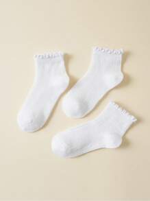 3 Pairs Children Solid Color Cute Bubble Gum Socks - White - View 1