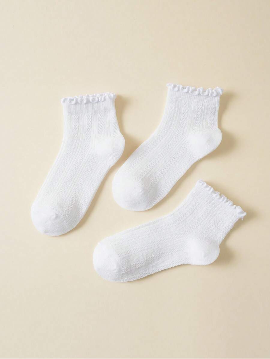 3 Pairs Children Solid Color Cute Bubble Gum Socks - White - View 1