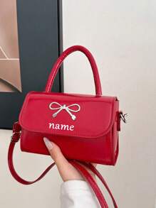 1pc Customizable Text, Name Gentle And Sweet Bow Fashionable Handbag Versatile Ins Shoulder Messenger Bag Fashionable And Gentle Small Square Bag With Bow Decoration Pu Material Magnetic Buckle Closure Messenger Bag, High-End Solid Color Matching, Suitable For Girls Shopping Daily Use, Put Mobile Phones And Wallets, Girls Princess Style Handbag Messenger Bag - Bow Handbag - View 15