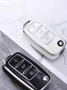 TPU Car Flip Key Case Cover Shell For Polo Golf Passat Tiguan Beetle Caddy T5 Up Eos Skoda Octavia - Silver Edge Three Keys - View 5
