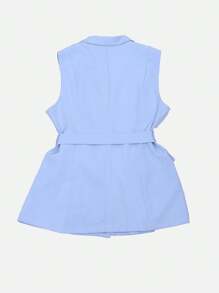 EMODA TAILORED VEST WITH BUTTON AND BELT Elegant #VEST #TAILOREDVEST - Baby Blue - View 2