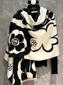 1pc Elegant Versatile Oblong Scarf/Shawl With Leaf Pattern, High-Quality Feel, Warm And Comfortable, Suitable For Work, Street, Casual, Party, All Seasons, Made Of Polyester