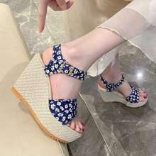 New Mini Floral Buckle Fashion Thick Bottom Wedge Heel Sandals - Multicolor - View 4