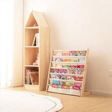 Wooden Bookshelf For Wood Bookrack Canvas Book Storage Shelf Display Bookshelf 6 Tier Book Rack For Bedroom Living Room Playroom Storage Organizer Natural 29.52" L X 11.81" W X 31.10" H