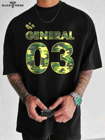 Men's New Retro Camouflage Letters Pattern Round Neck Casual Short-Sleeved T-Shirt With Casual Pants, Suitable For Travel/Vacation/Outdoor Camping/Sports