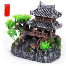 Resin Building House Decor For Aquarium Landscape Ornament, Miniature Model Of Jiangnan Water Town, Suzhou Garden, Delicate Micro Scenery - Dark Green - View 8