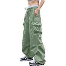 Women Parachute Drawstring Pockets Cargo Pantalones Casual Loose Fit Baggy Pants  Y2k Clothing - màu xanh lá - Xem 1