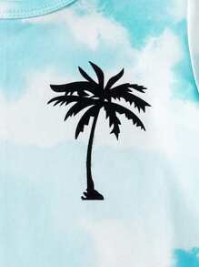 2pcs/Set Infant Baby Boys Palm Tree Print Short Sleeve Tee And Casual Outfit, Spring/Summer